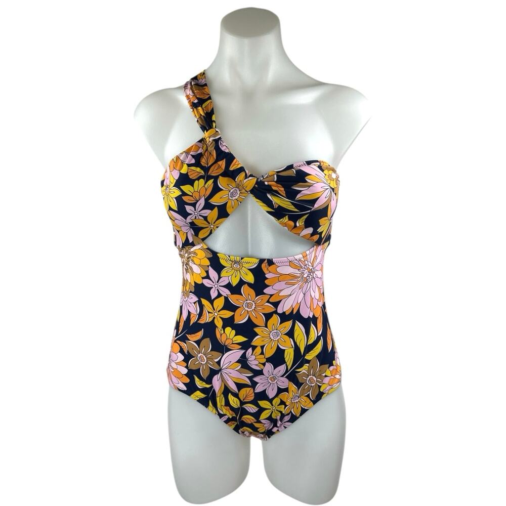 J.Crew Multicolor Floral Cutout One Shoulder One Piece Swimsuit Swimwear Size 6
